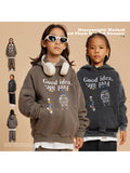 Retro Washed Letter Cartoon Print Kids Hoodies