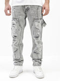 Bear Print Denim Patch Gradient Tie-Dye Jeans