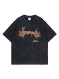 Casual Letter Pentagram Print Washed T-Shirt