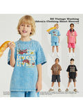 Retro Washed Letter Print Kids T-Shirt