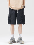 Casual Contrast Color Pockrt Drawstring Shorts