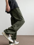 Stitched Studded Slacks Solid Color Cargo Pants