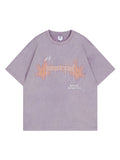 Casual Letter Pentagram Print Washed T-Shirt