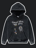 Retro Washed Letter Cartoon Print Kids Hoodies