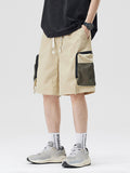 Casual Contrast Color Pockrt Drawstring Shorts