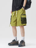 Casual Contrast Color Pockrt Drawstring Shorts