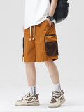 Casual Contrast Color Pockrt Drawstring Shorts